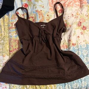 Hollister Brown babydoll top with lace detail